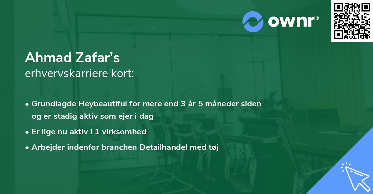 Ahmad Zafar's erhvervskarriere kort