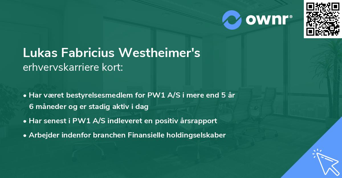 Lukas Fabricius Westheimer's erhvervskarriere kort