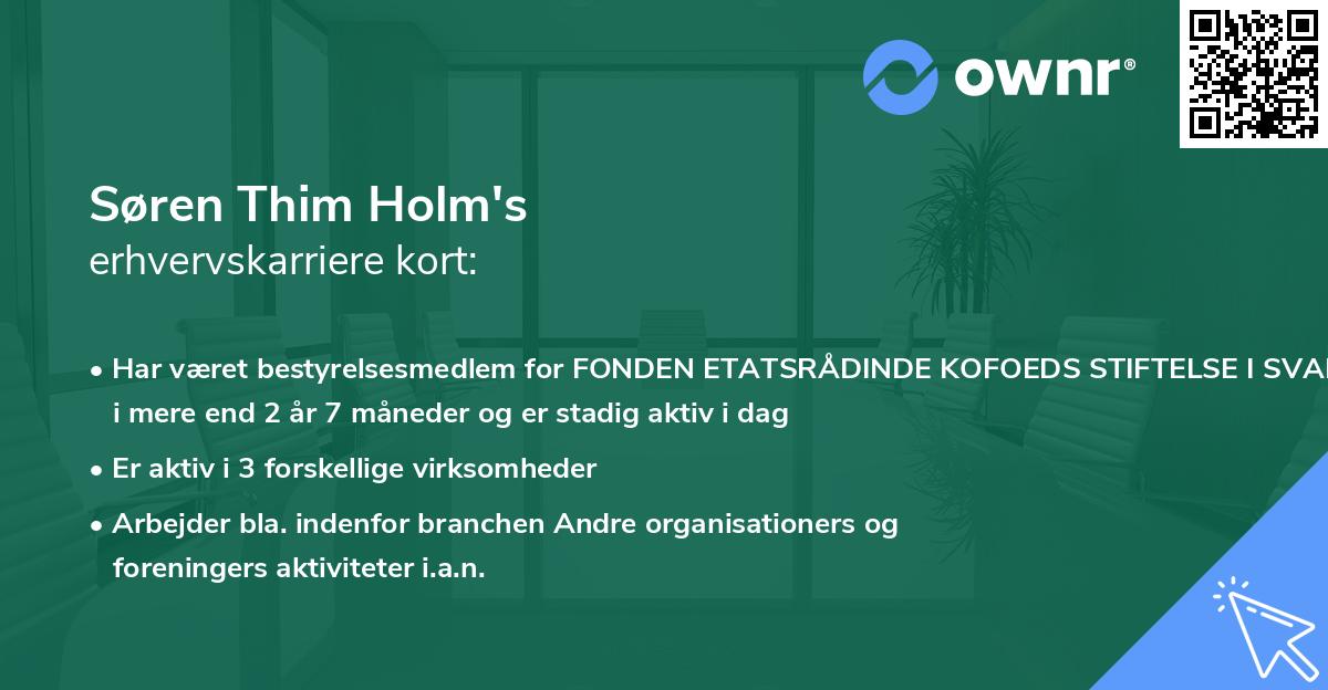 Søren Thim Holm's erhvervskarriere kort