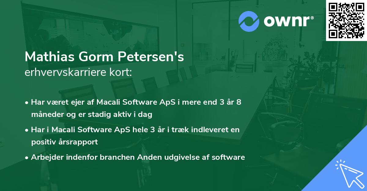 Mathias Gorm Petersen's erhvervskarriere kort