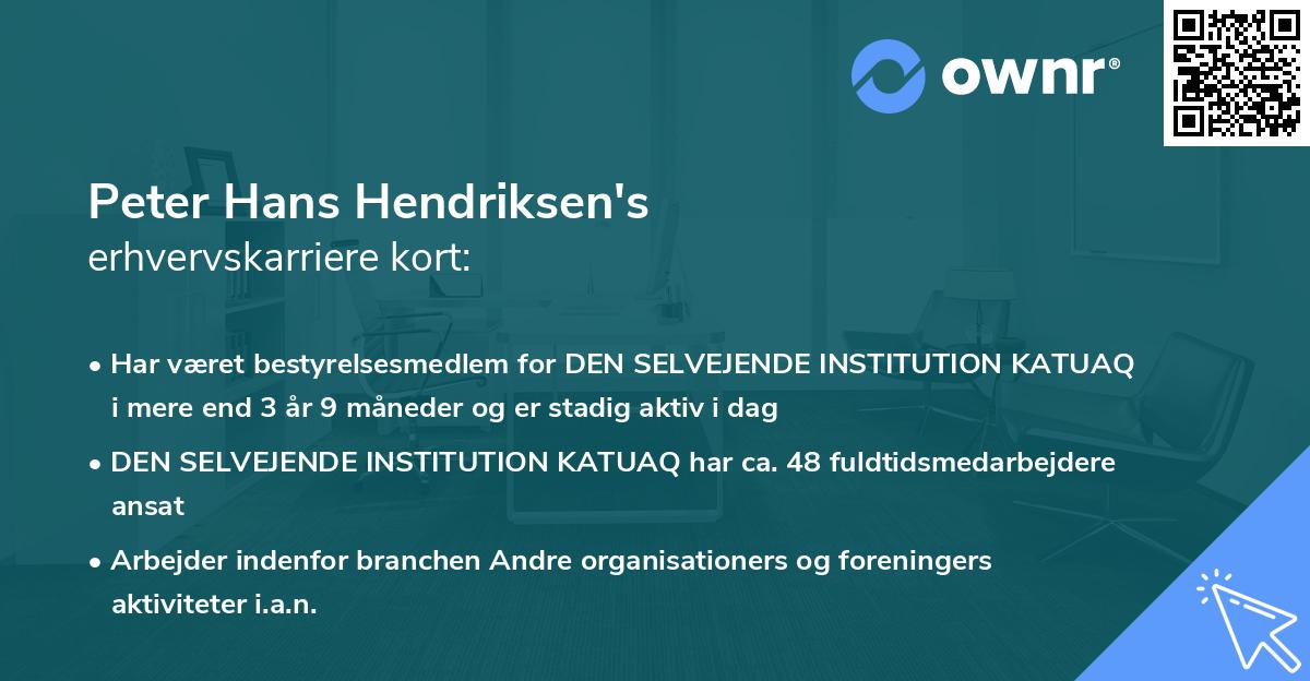 Peter Hans Hendriksen's erhvervskarriere kort