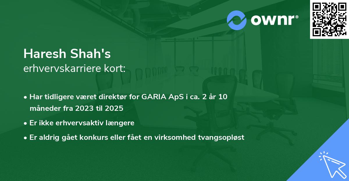 Haresh Shah's erhvervskarriere kort