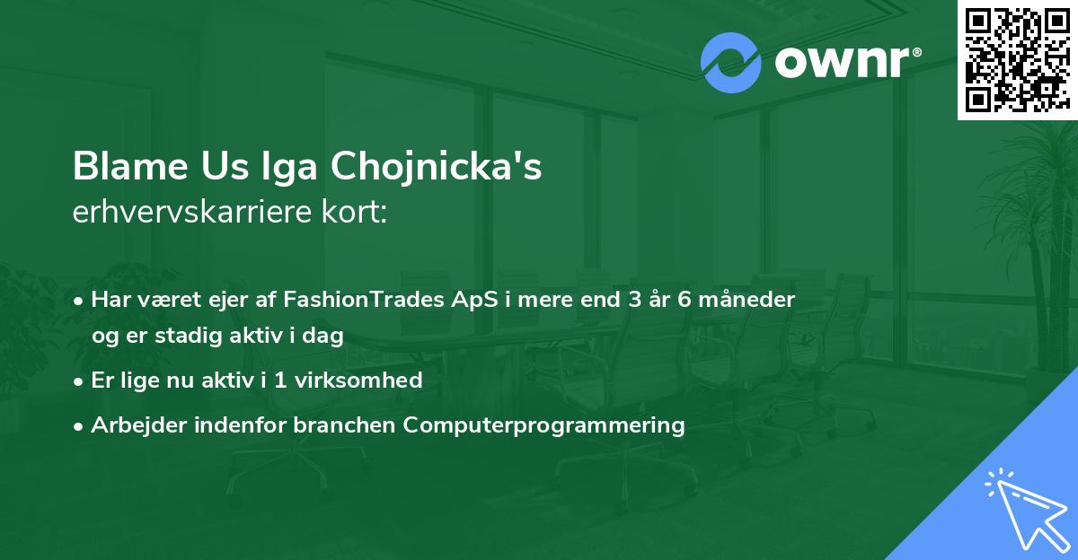 Blame Us Iga Chojnicka's erhvervskarriere kort