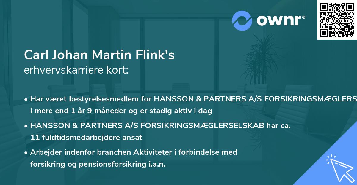 Carl Johan Martin Flink's erhvervskarriere kort