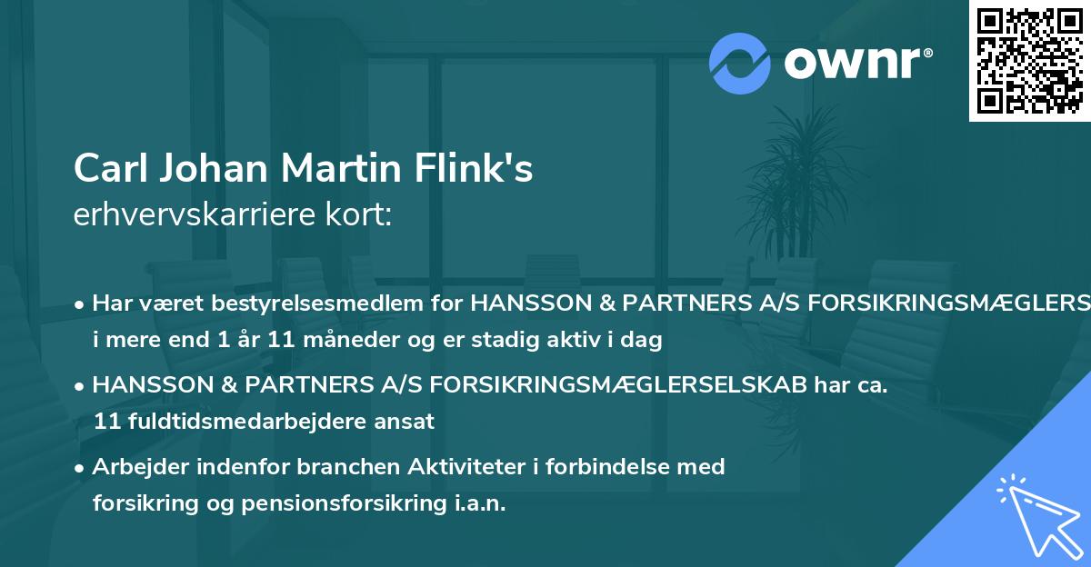 Carl Johan Martin Flink's erhvervskarriere kort