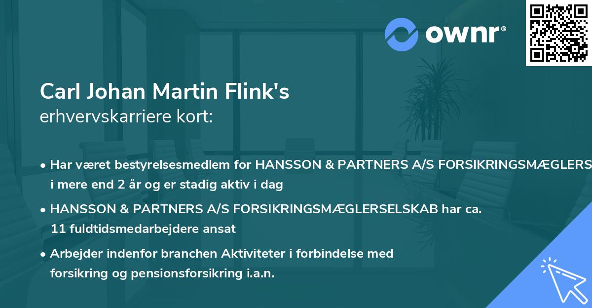 Carl Johan Martin Flink's erhvervskarriere kort