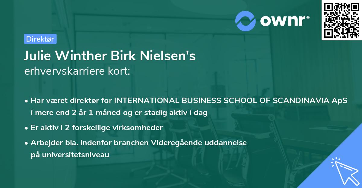 Julie Winther Birk Nielsen's erhvervskarriere kort