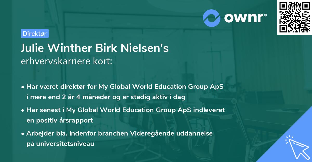 Julie Winther Birk Nielsen's erhvervskarriere kort
