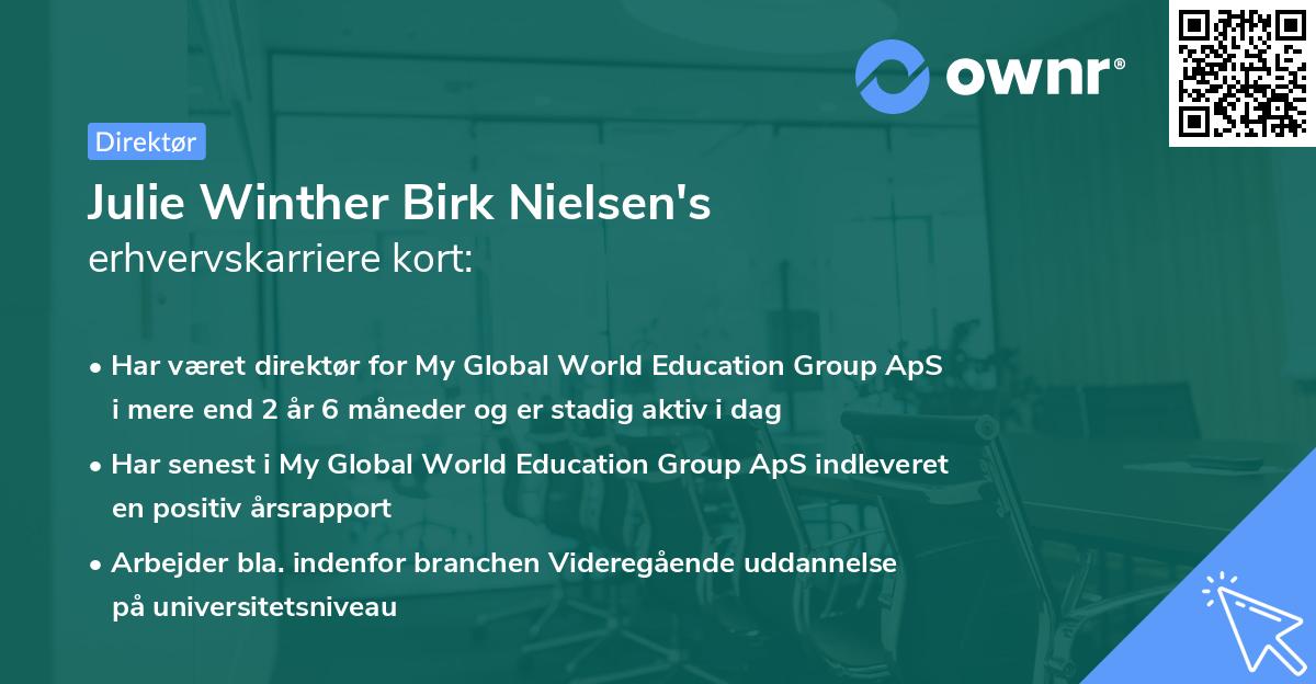 Julie Winther Birk Nielsen's erhvervskarriere kort