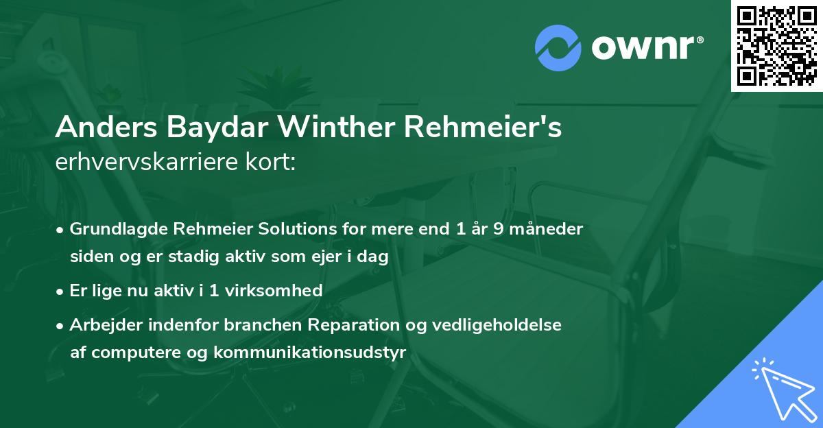 Anders Baydar Winther Rehmeier's erhvervskarriere kort