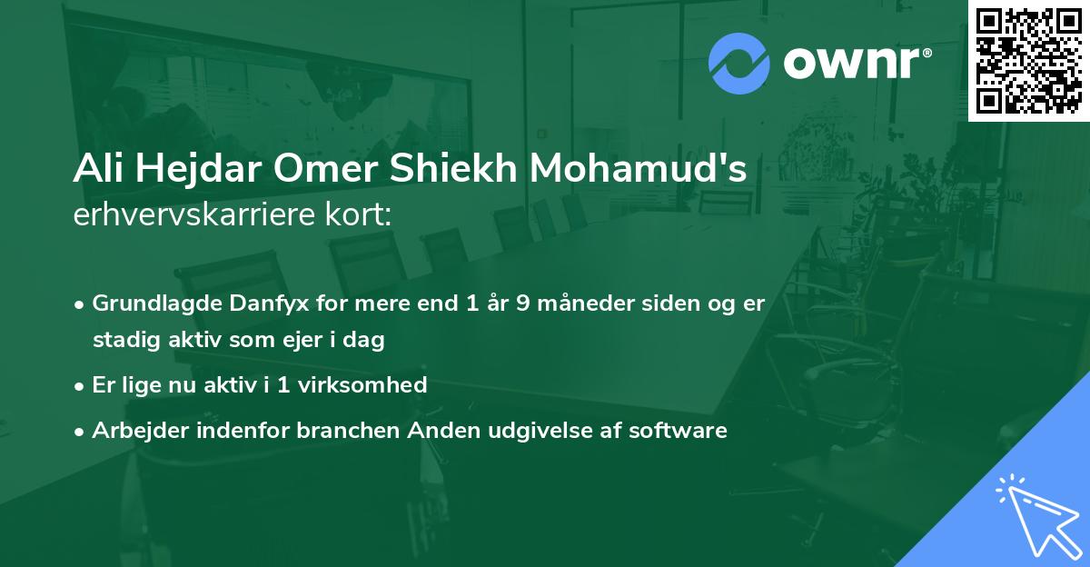Ali Hejdar Omer Shiekh Mohamud's erhvervskarriere kort