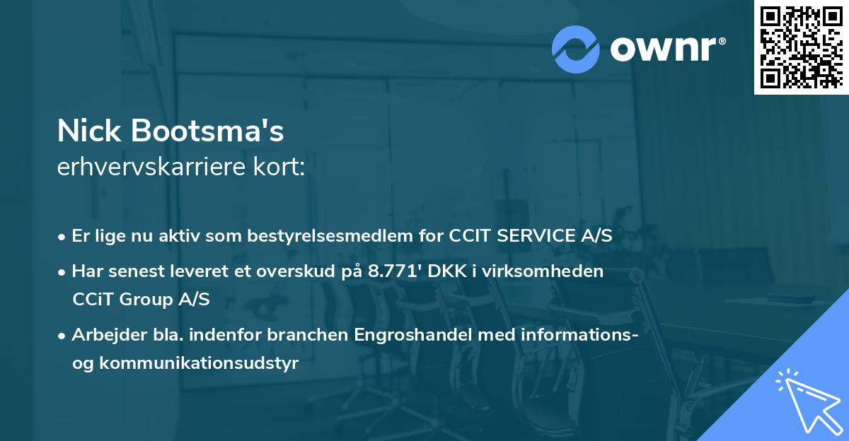 Nick Bootsma's erhvervskarriere kort