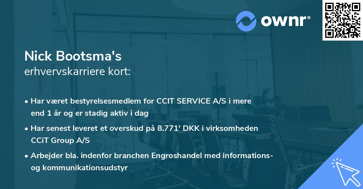 Nick Bootsma's erhvervskarriere kort