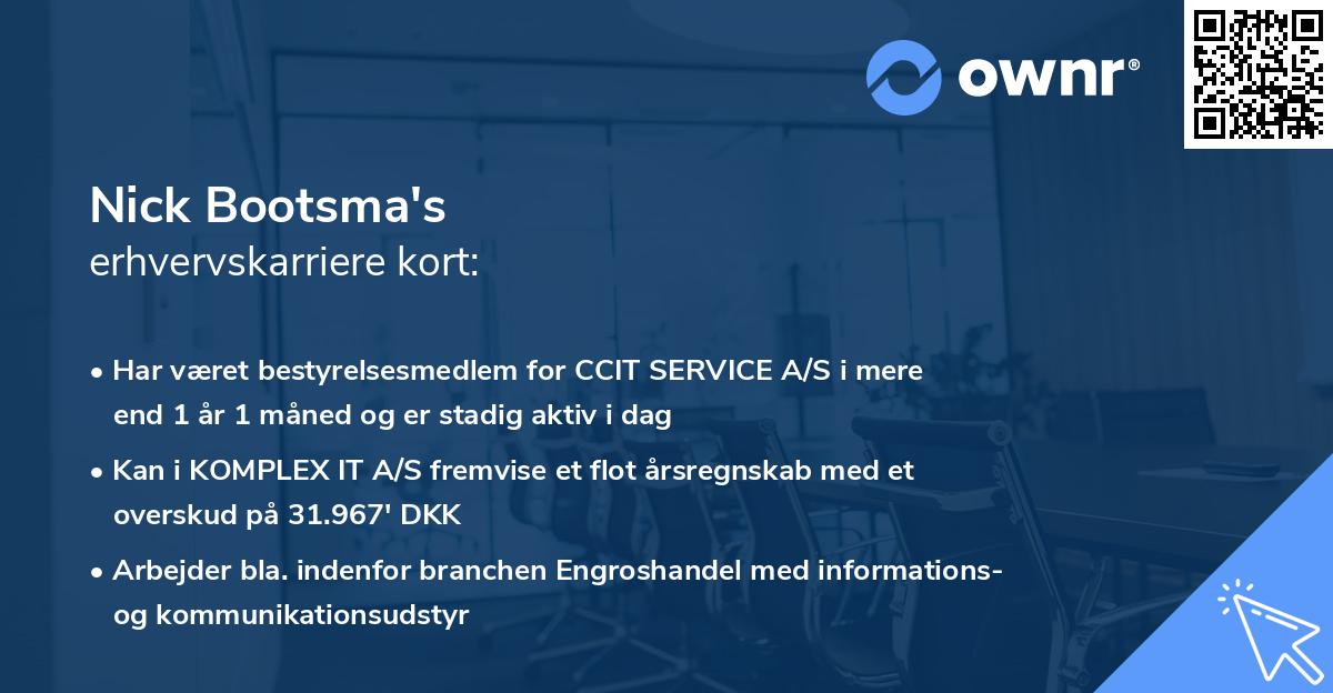 Nick Bootsma's erhvervskarriere kort