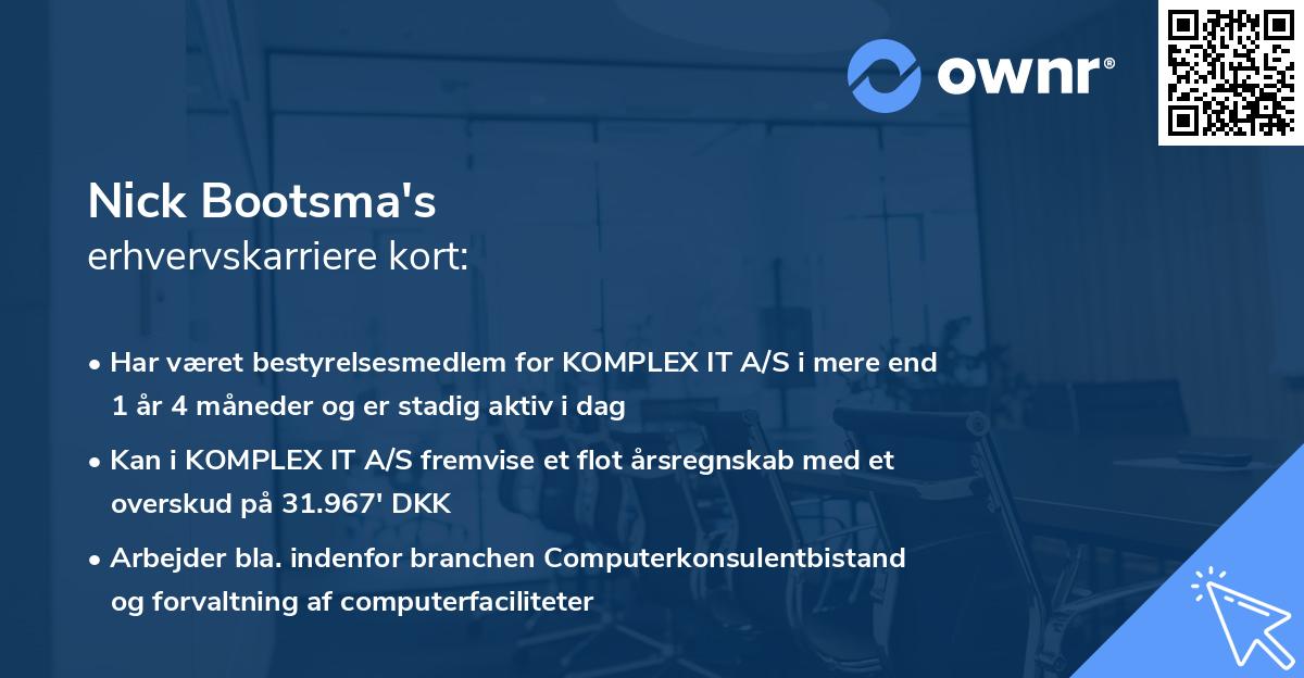 Nick Bootsma's erhvervskarriere kort