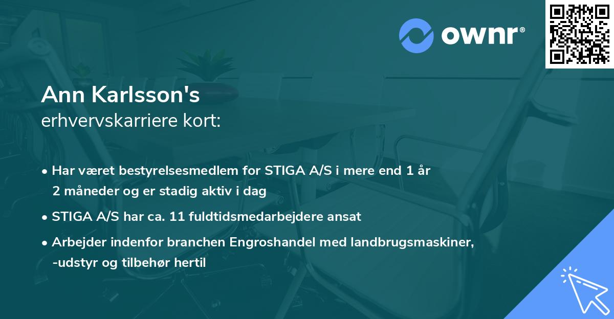 Ann Karlsson's erhvervskarriere kort