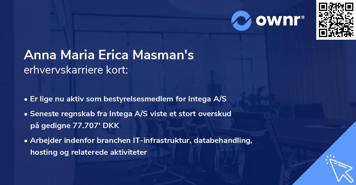 Anna Maria Erica Masman's erhvervskarriere kort