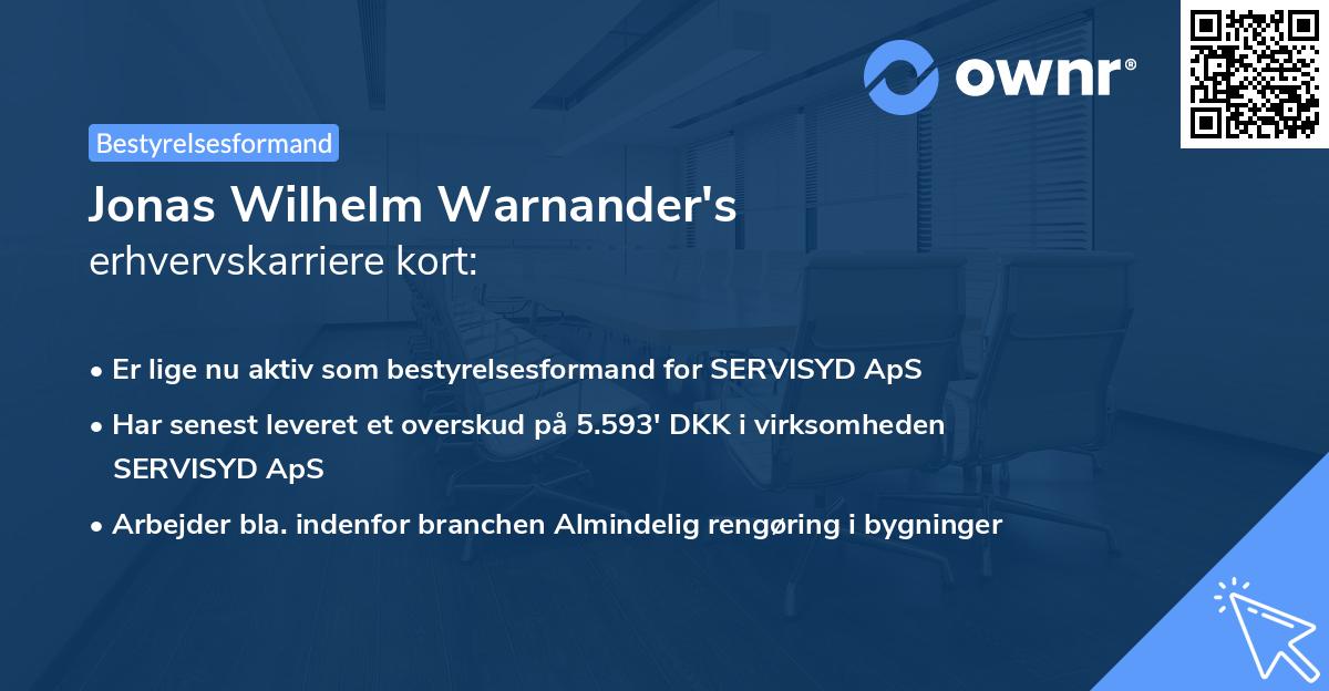 Jonas Wilhelm Warnander's erhvervskarriere kort