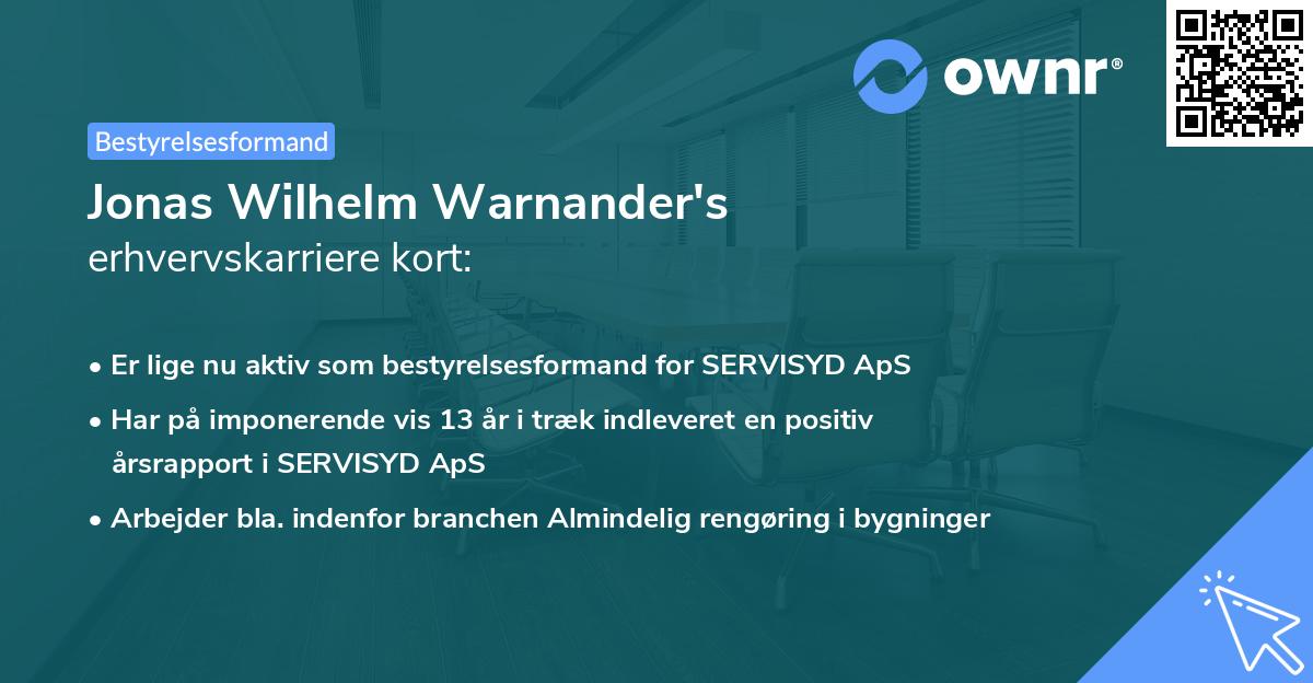 Jonas Wilhelm Warnander's erhvervskarriere kort