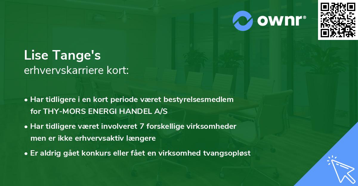Lise Tange's erhvervskarriere kort
