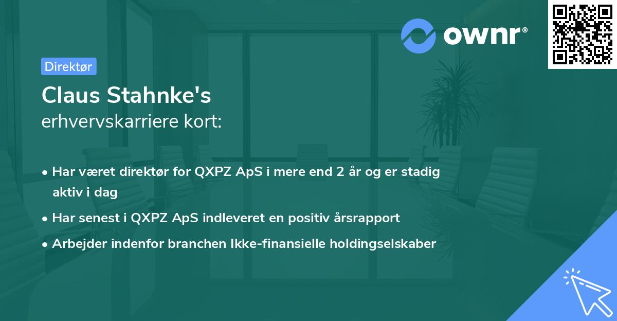 Claus Stahnke's erhvervskarriere kort