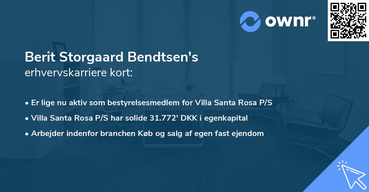 Berit Storgaard Bendtsen's erhvervskarriere kort