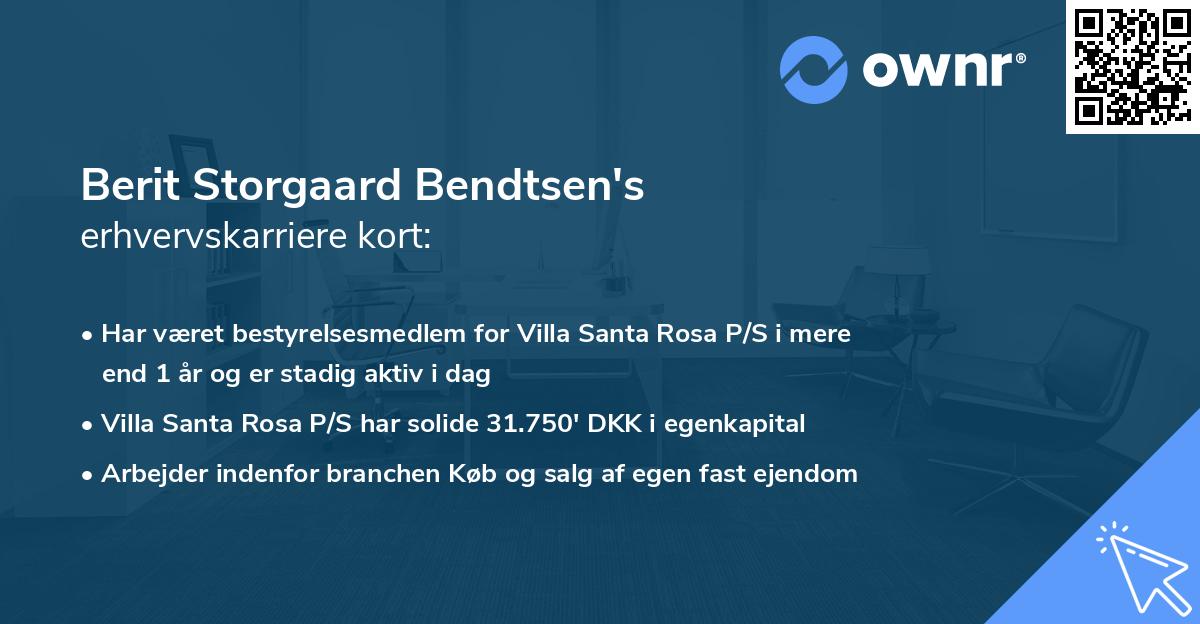 Berit Storgaard Bendtsen's erhvervskarriere kort
