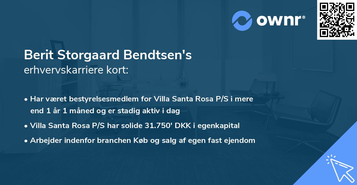 Berit Storgaard Bendtsen's erhvervskarriere kort