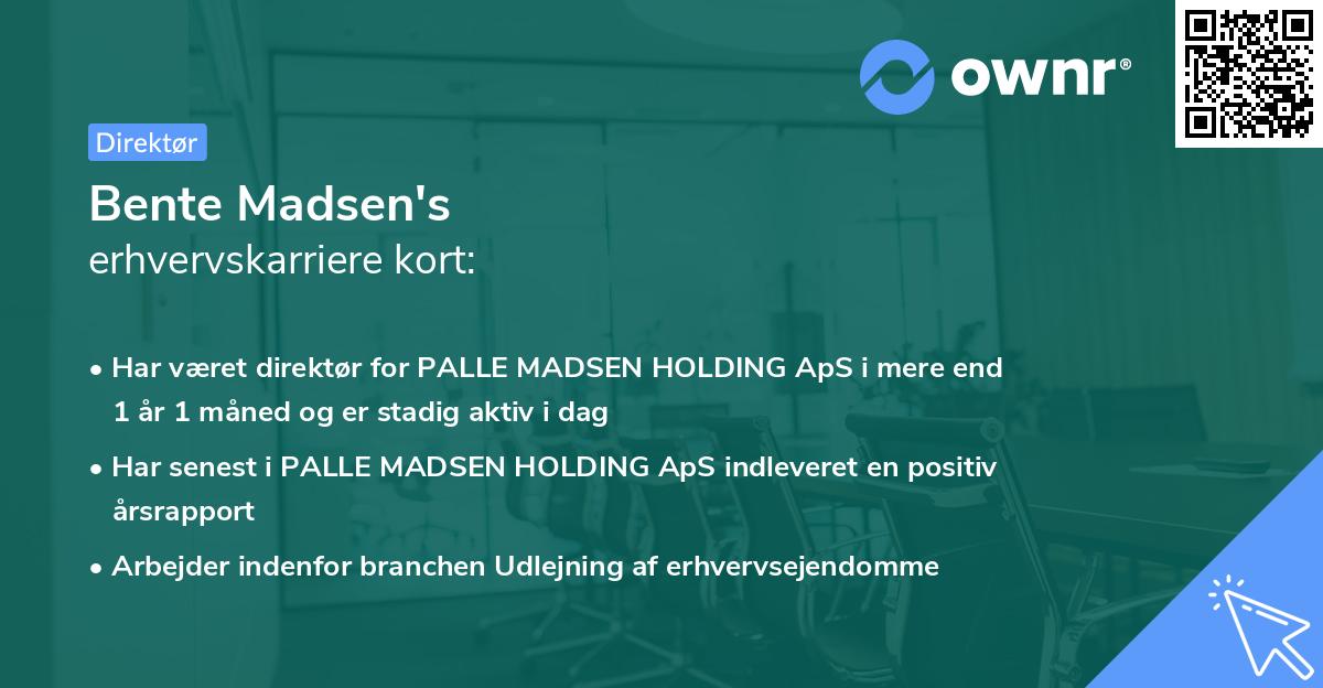 Bente Madsen's erhvervskarriere kort
