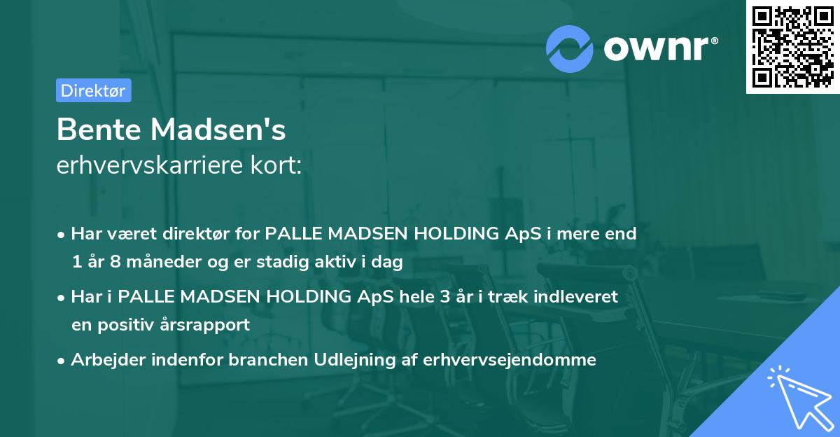 Bente Madsen's erhvervskarriere kort