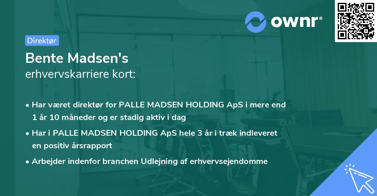Bente Madsen's erhvervskarriere kort