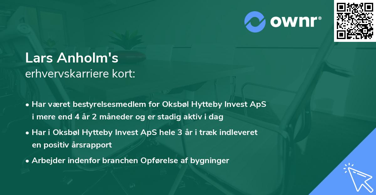 Lars Anholm's erhvervskarriere kort