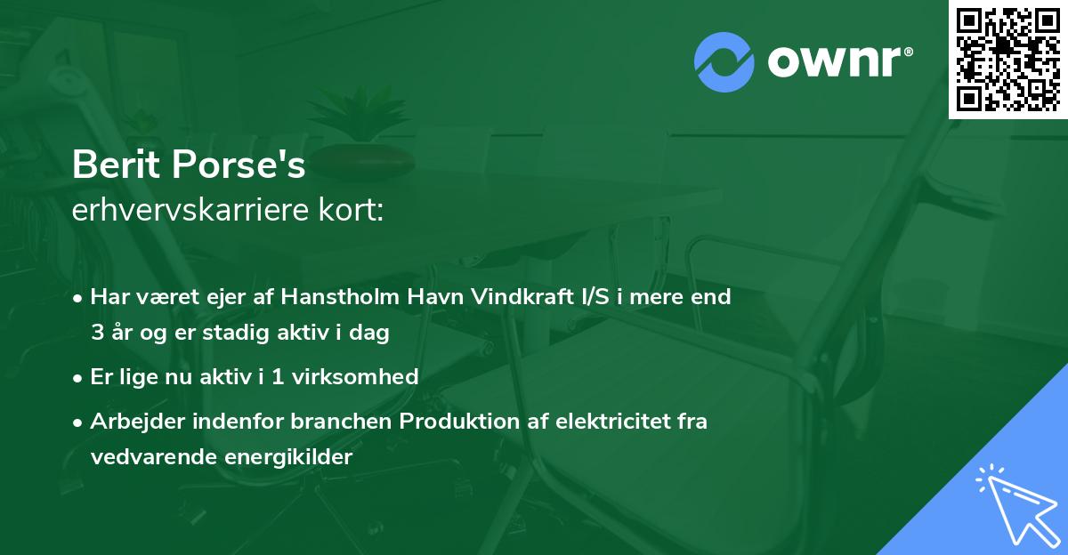 Berit Porse's erhvervskarriere kort