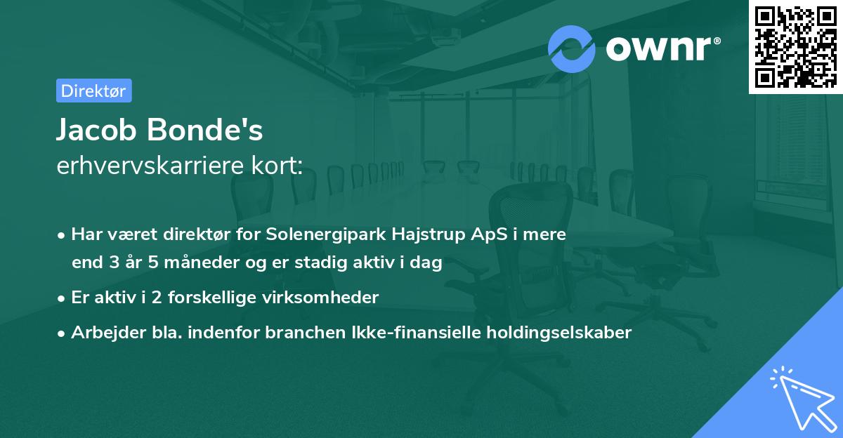 Jacob Bonde's erhvervskarriere kort