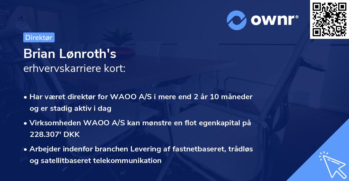 Brian Lønroth's erhvervskarriere kort