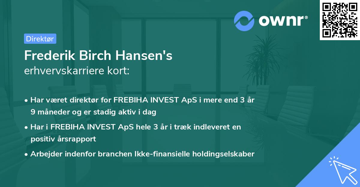 Frederik Birch Hansen's erhvervskarriere kort