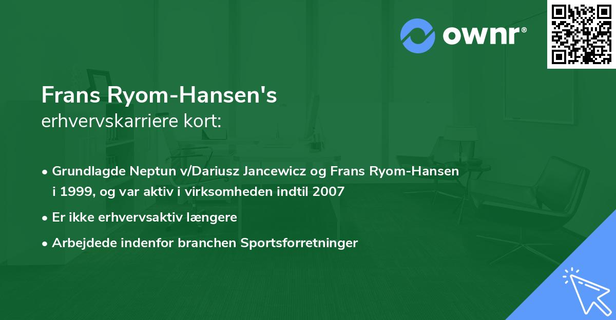 Frans Ryom-Hansen's erhvervskarriere kort