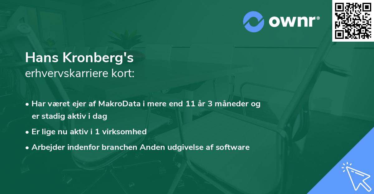 Hans Kronberg's erhvervskarriere kort