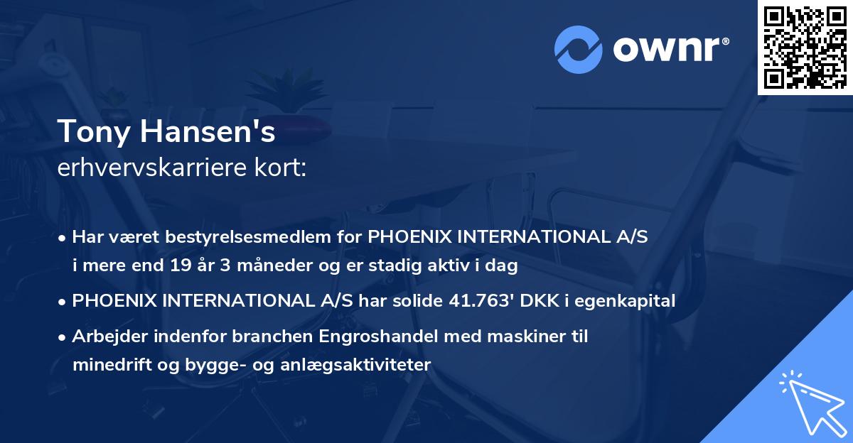 Tony Hansen's erhvervskarriere kort