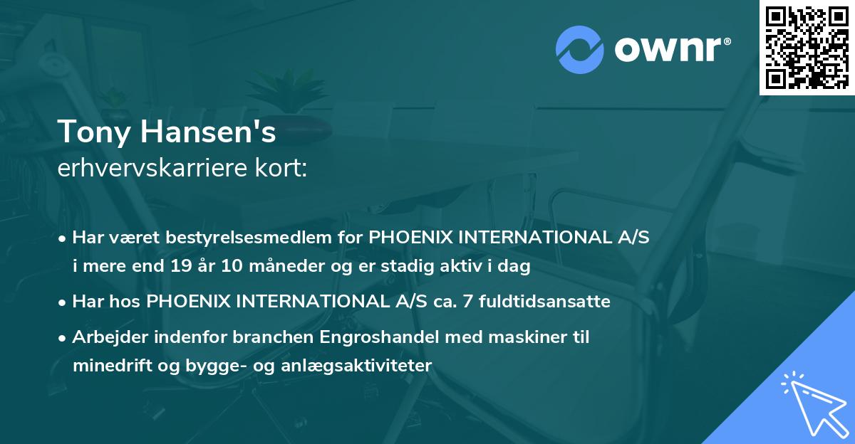 Tony Hansen's erhvervskarriere kort