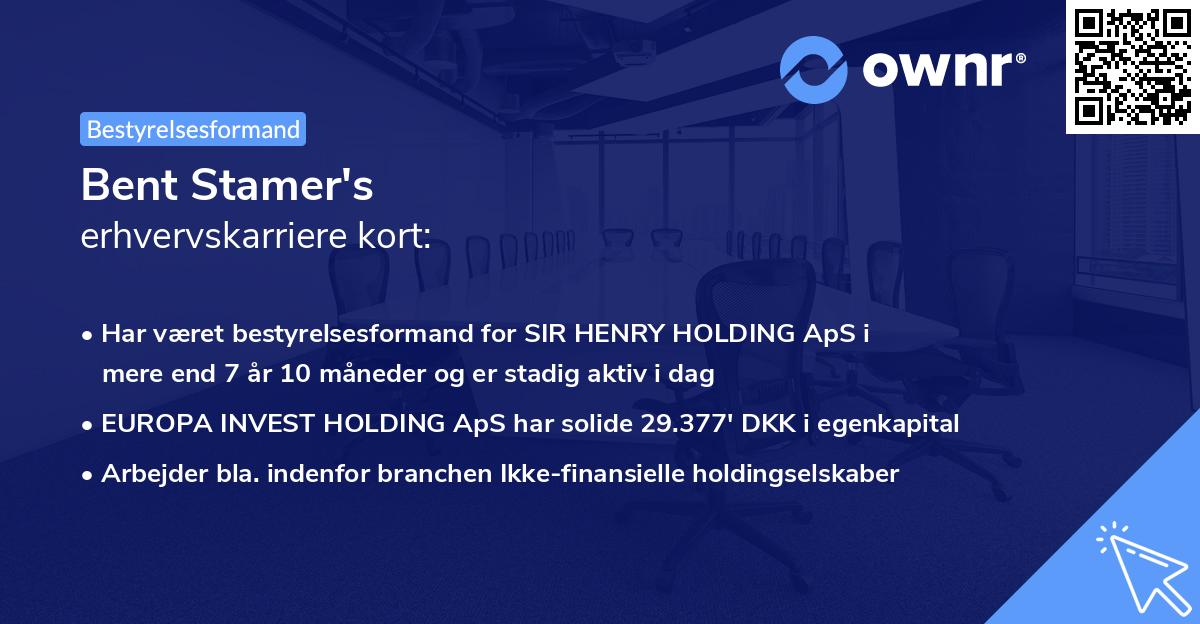 Bent Stamer's erhvervskarriere kort