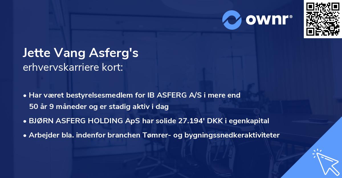 Jette Vang Asferg's erhvervskarriere kort