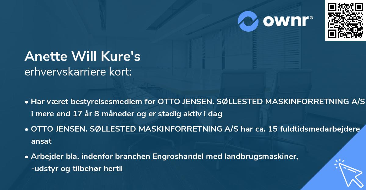 Anette Will Kure's erhvervskarriere kort