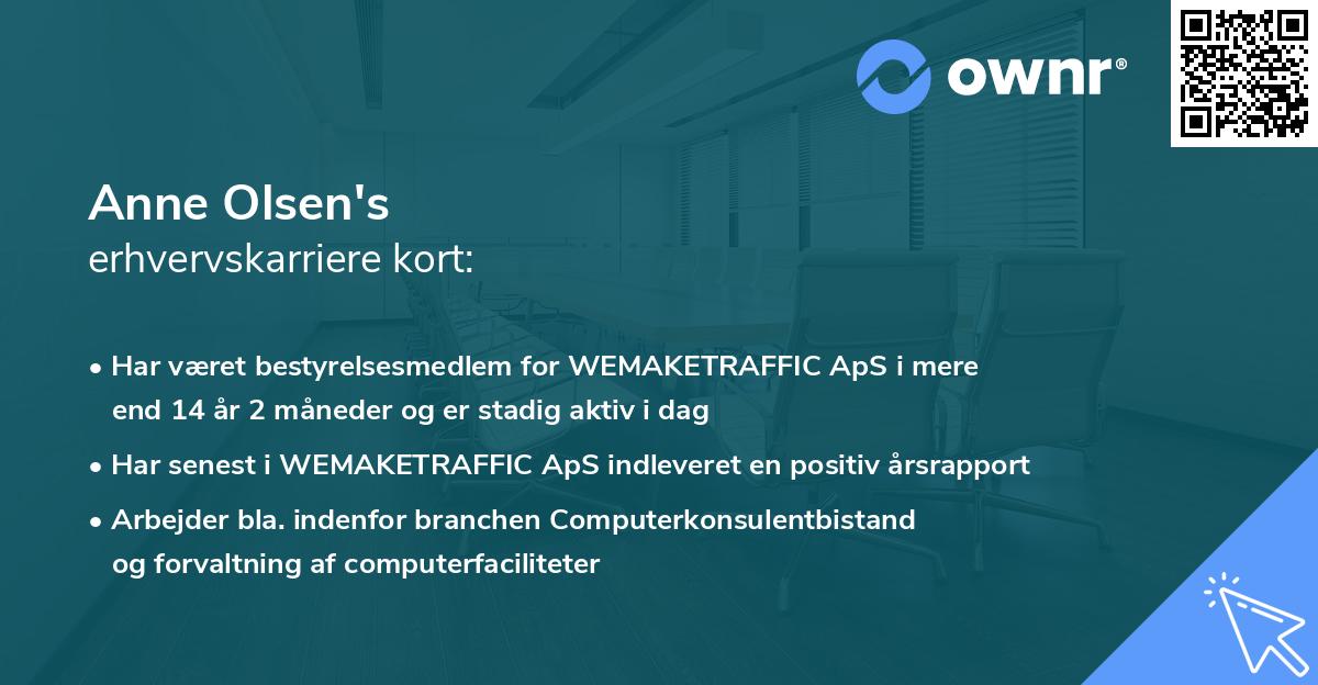 Anne Olsen's erhvervskarriere kort