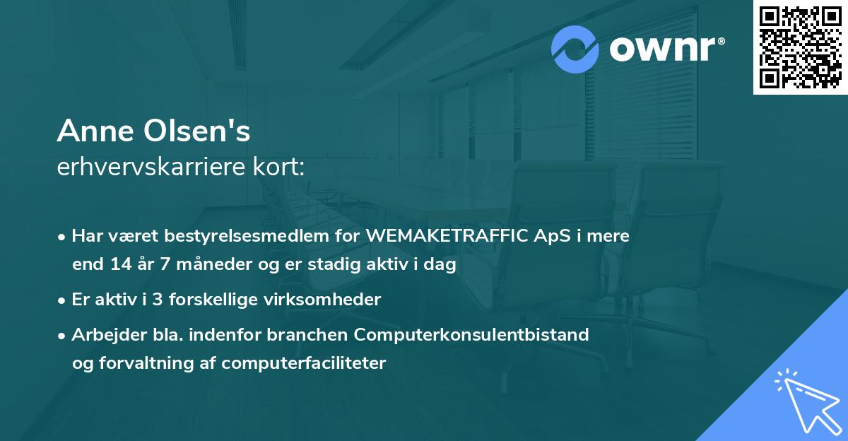 Anne Olsen's erhvervskarriere kort