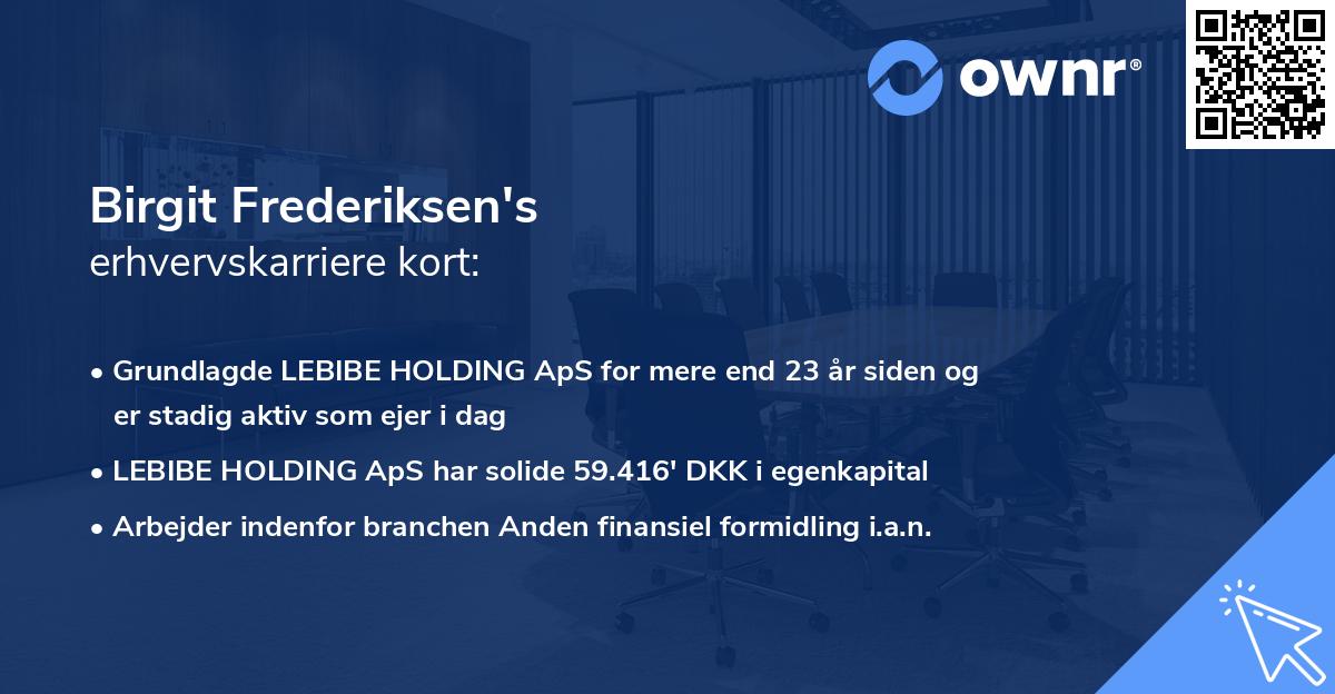 Birgit Frederiksen's erhvervskarriere kort
