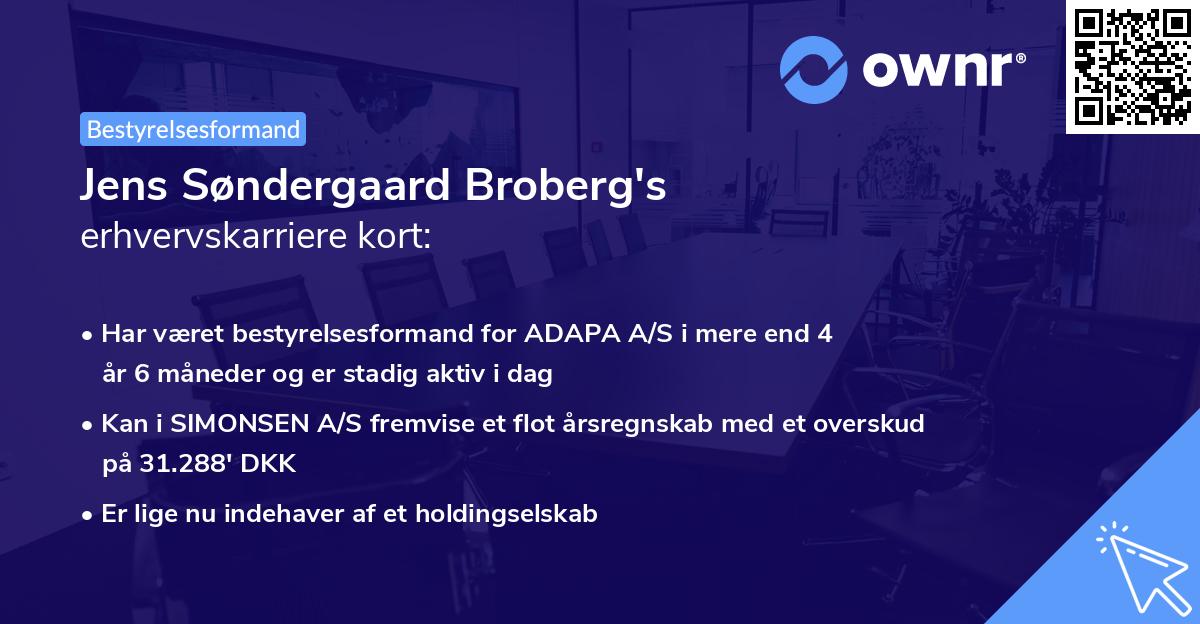 Jens Søndergaard Broberg's erhvervskarriere kort