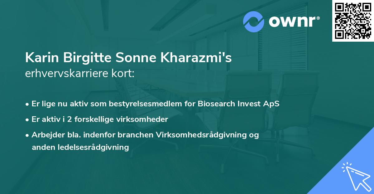 Karin Birgitte Sonne Kharazmi's erhvervskarriere kort