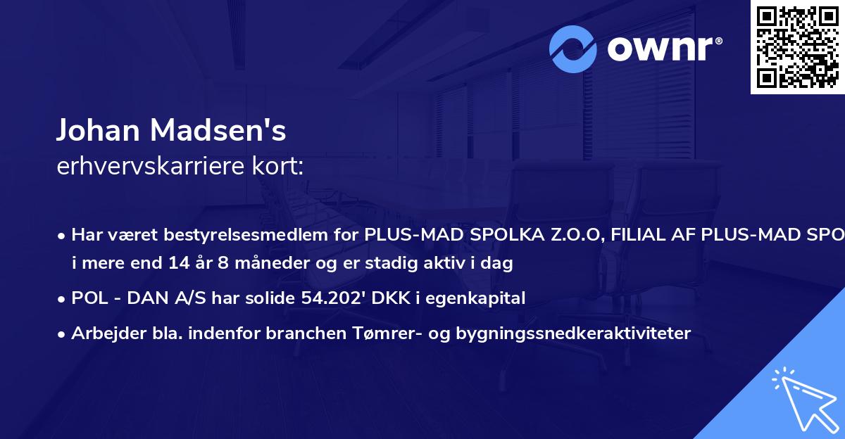 Johan Madsen's erhvervskarriere kort