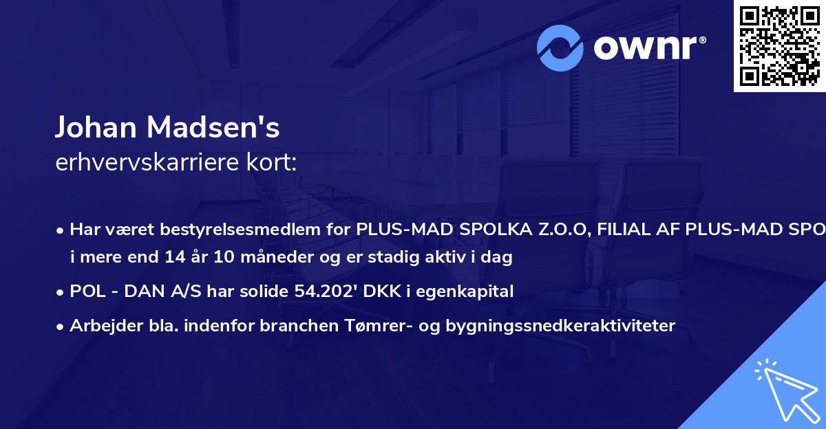 Johan Madsen's erhvervskarriere kort